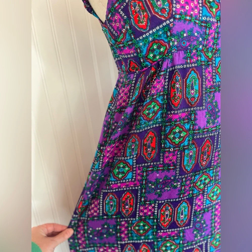 Vintage Hawaiian Purple Psychedelic Floral Patterned Maxi Dress Cap Sleeve Sa-Ne - Picture 9 of 16